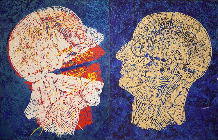 DÍPTICO (Serie Cabeças) São Paulo 1989 140 X 220 cm (cada tela) tinta acrílica sobre tela coleção Ulisses Cohn